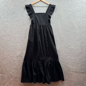 Love...Ady Poplin Flutter Sleeve Tiered Midi Dress Black‎ S
